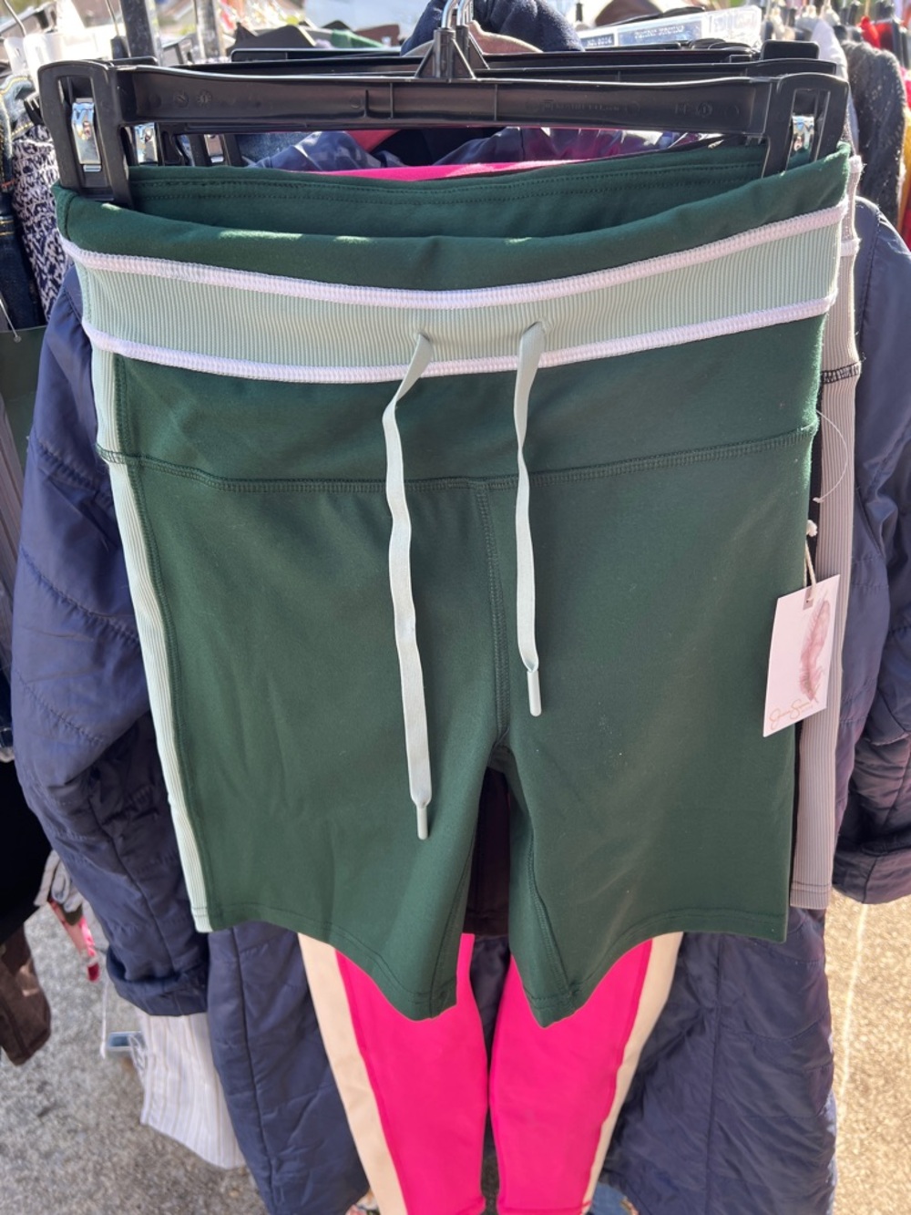Jessica Simpson Dark Green Athletic Bike Shorts with Mint Trim